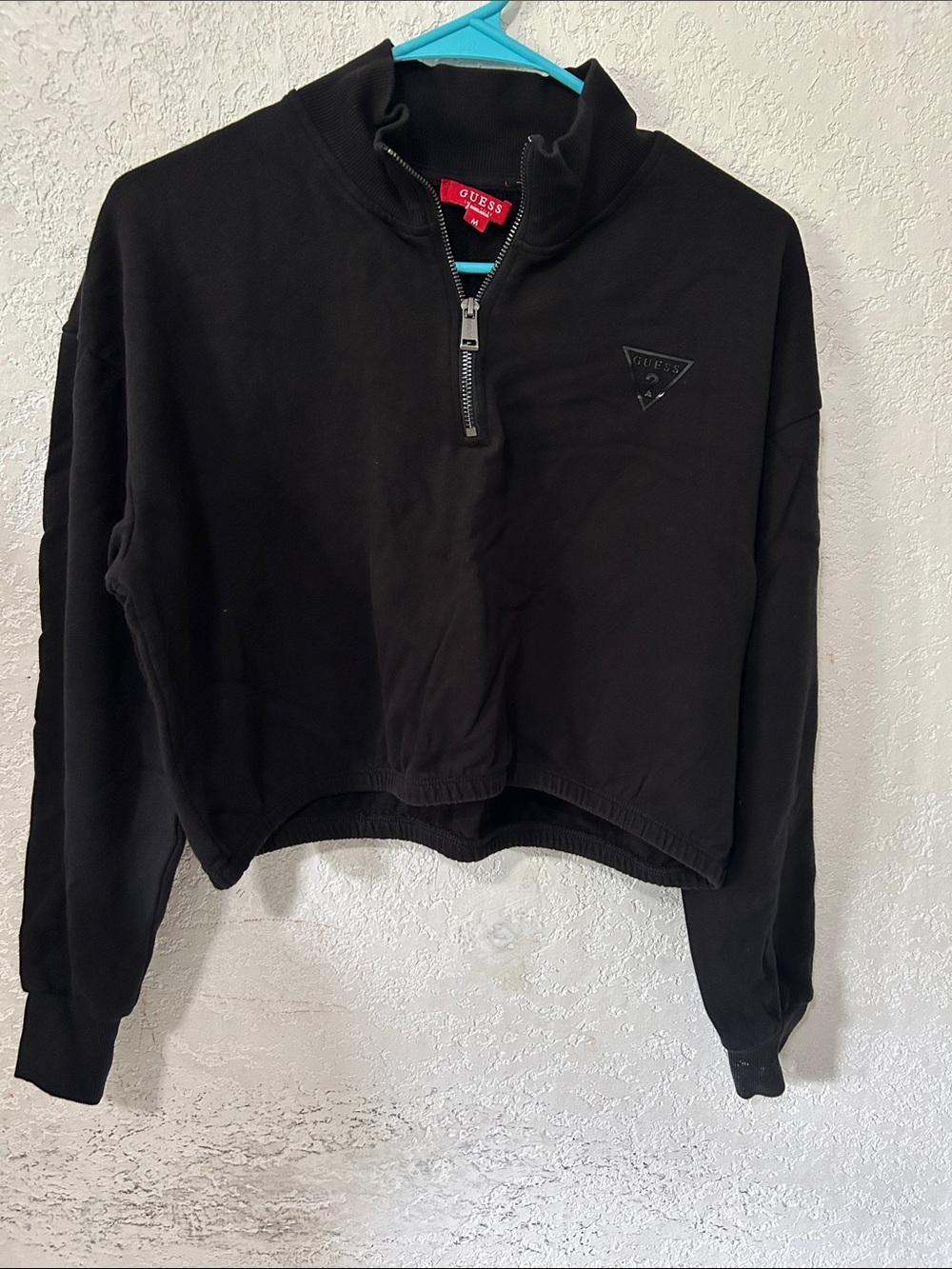 GUESS Black Cropped Half-Zip Sweatshirt